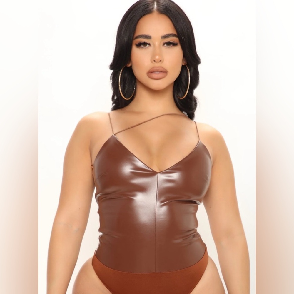 Faux Leather Bodysuit w/ Asymmetrical strap